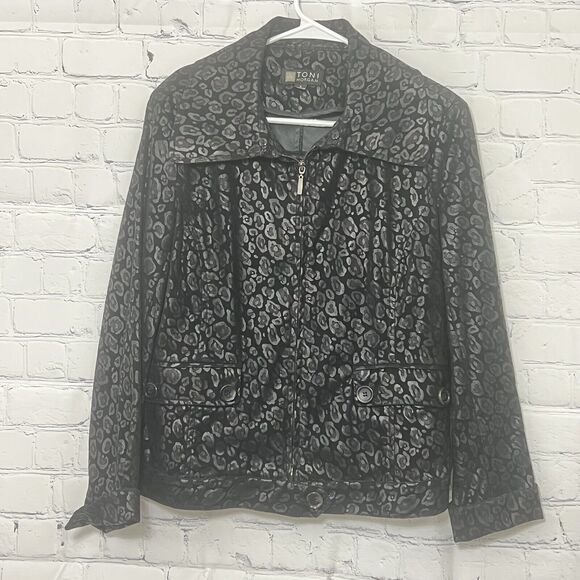 TONI MORGAN Women’s Black Cheetah Print Jacket Size Small Shoulder Pads Vintage - Picture 3 of 15